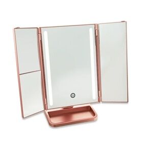 Trifold LED Lighted Makeup Mirror, Rose Gold